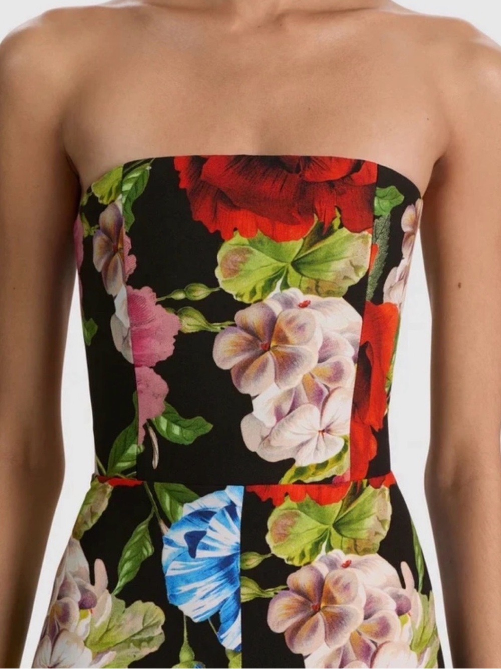 Alice + Olivia BEATRIZ STRAPLESS WIDE LEG JUMPSUIT - ENDLESS BLOSSOM LG BLACK - Picture 4 of 8